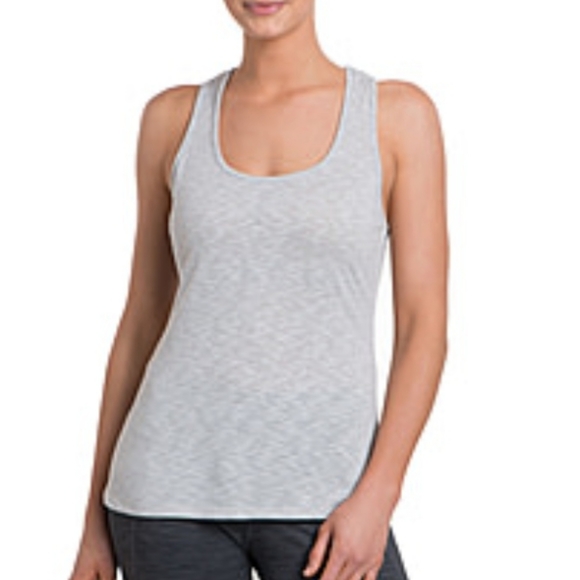 Kuhl Aspira Tank Top Racer Back Pleated Gray White Stripe Large style 8379 - Picture 1 of 10